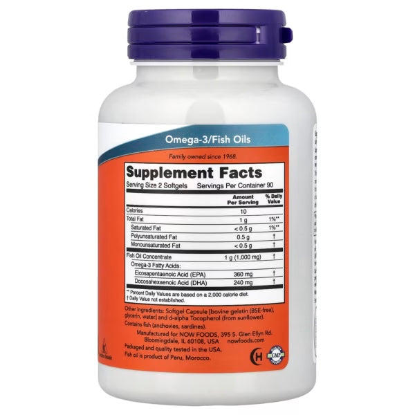 Now Foods Omega 3 Mini Gels 180 Softgels Informacion nutricional