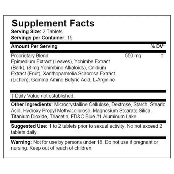 Hi Tech Stamina Rx 30 tabletas informacion nutricional