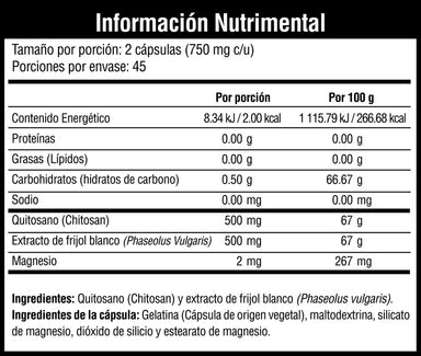 Musclefit Block Carbs Blockeador de Carbohidratos y Grasas 90 Caps informacion nutricional