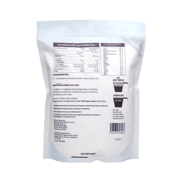 Kardagar Natural Whey Protein 1Kg 50 Servicios Sin Sabor Informacion nutricional