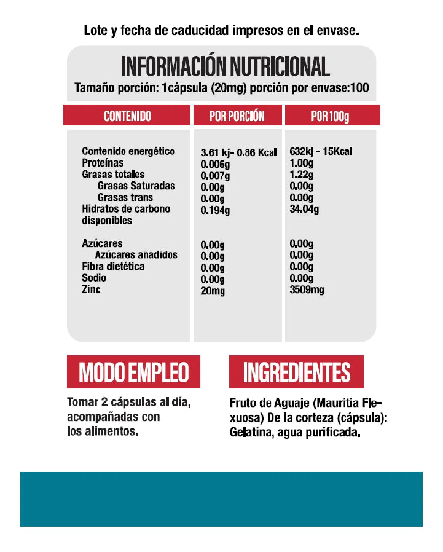 Superlabs Nutrition Zinc 20mg 100 Tabletas informacion nutricional