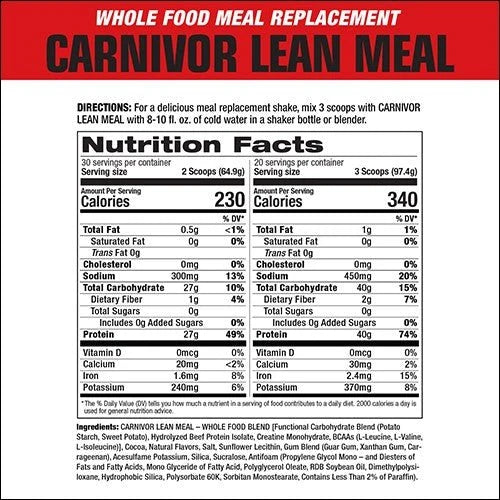 Musclemeds Proteina Carnivor Lean Meal 4 Lbs informacion nutricional