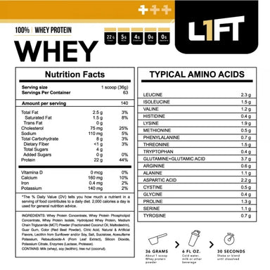 L1ft Whey Proteina 5Lbs 63 servicios Informacion nutricional