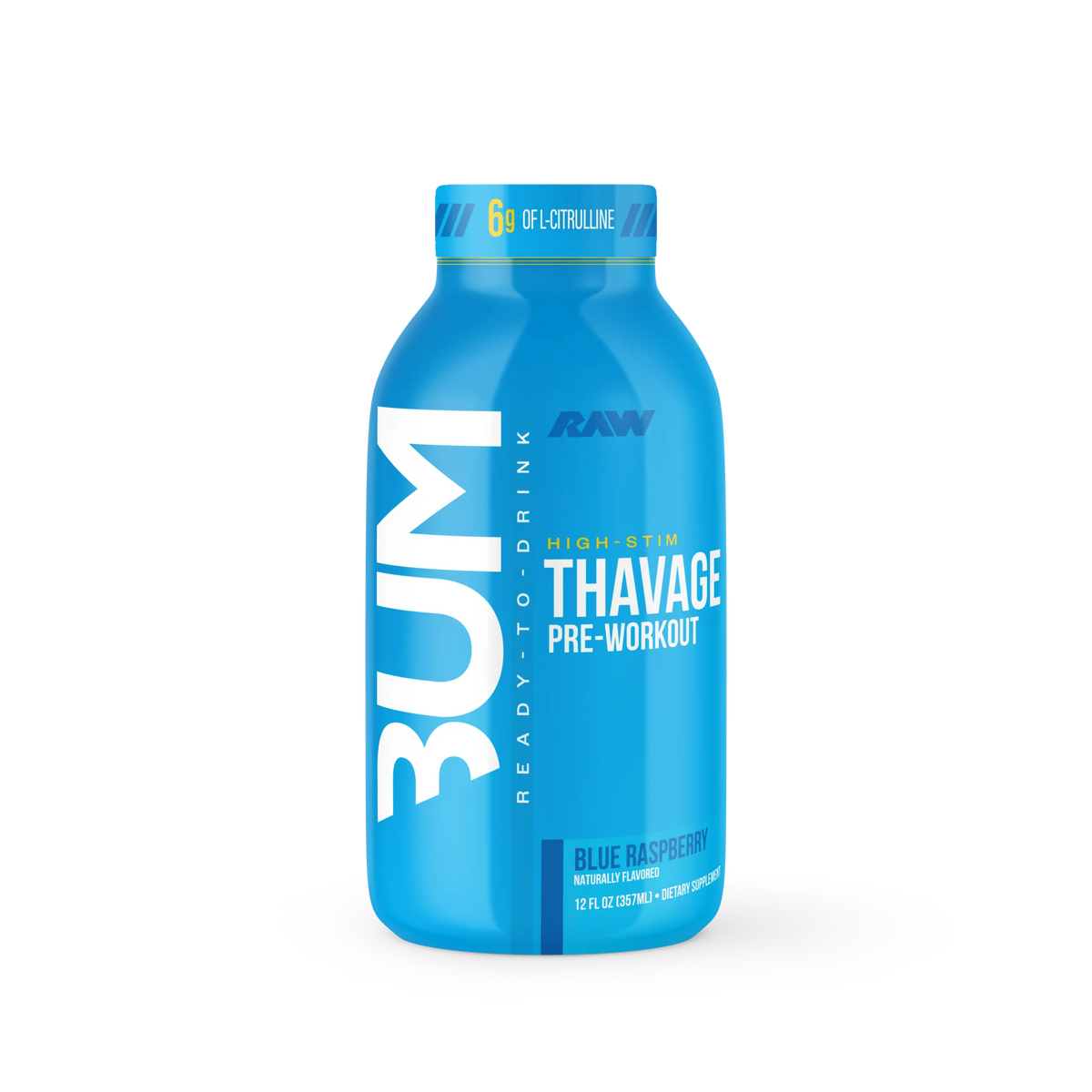 Raw Nutrition Thavage Drink Pre Entreno 12oz 12 Pack Blue Raspberry