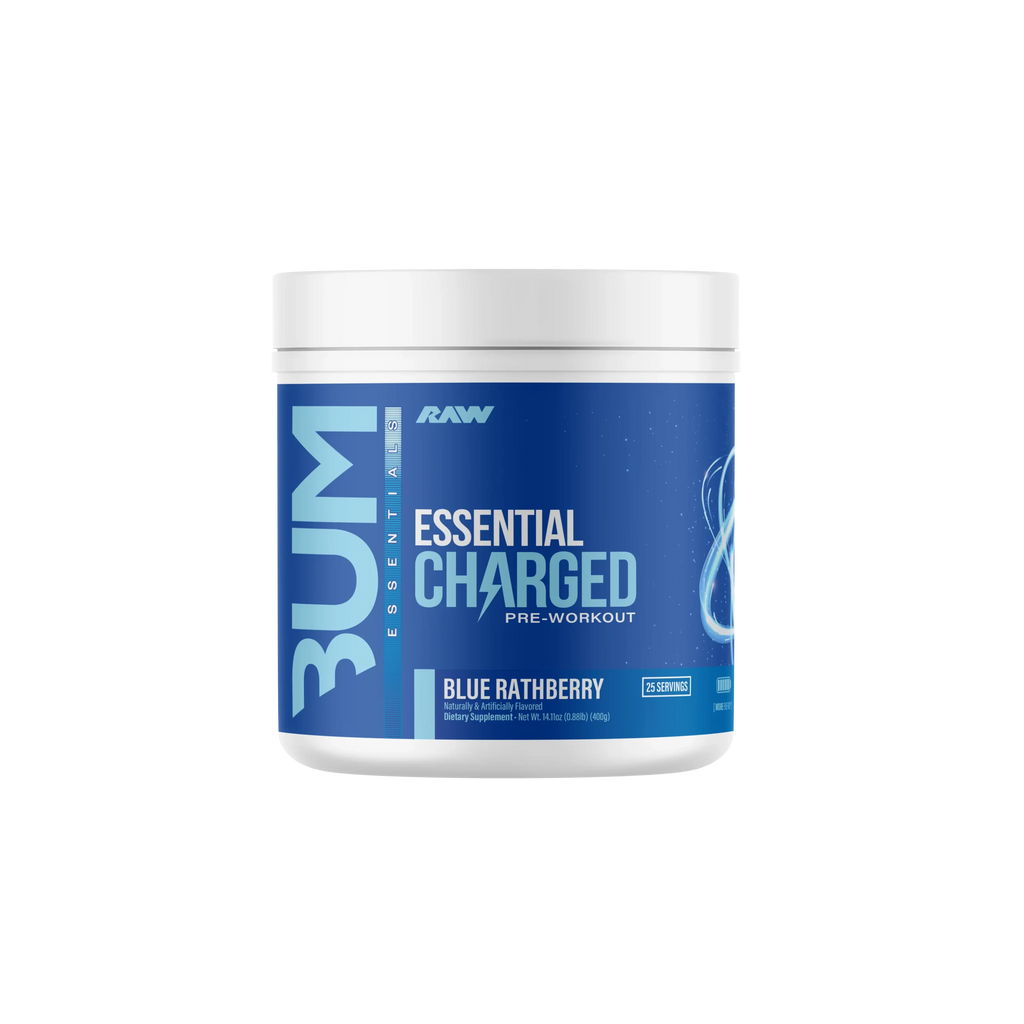 Raw Nutrition Bum Essentials Charged Pre Entreno 25 Servicios blue rathberry