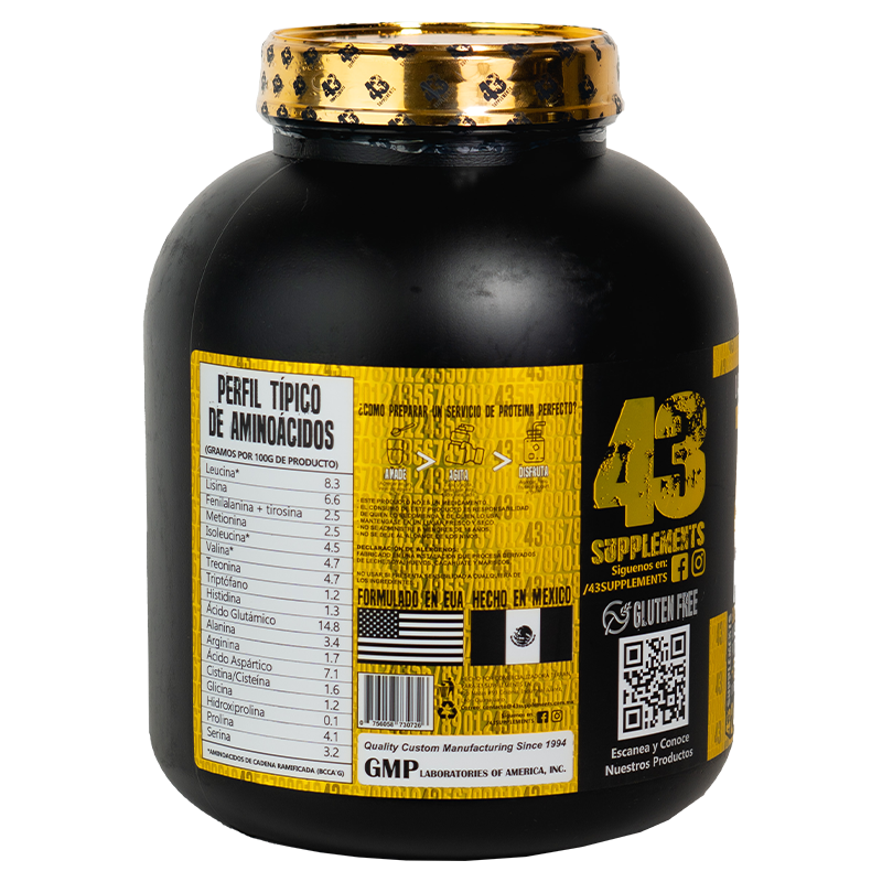 43 Supplements Proteina hidrolizada 2.4 kg 75 servicios informacion nutricional