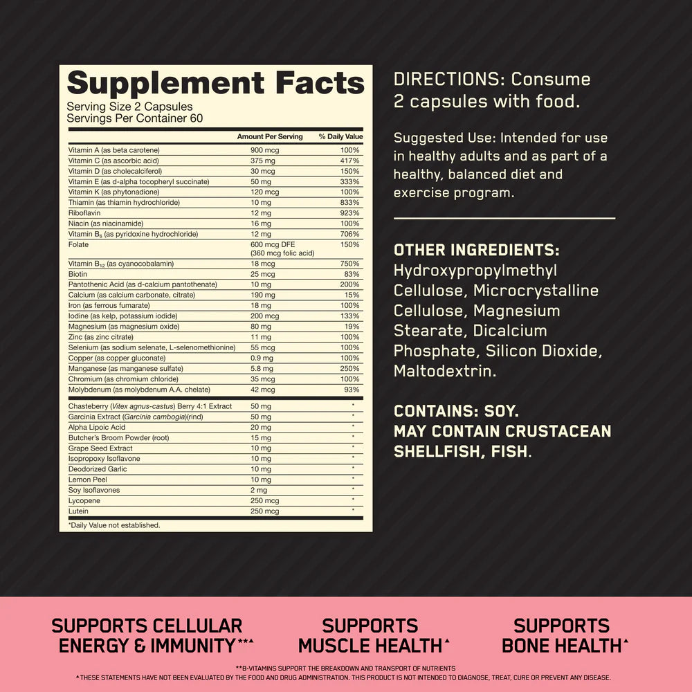Optimum Nutrition Opti Women 120 Capsulas informacion nutricional