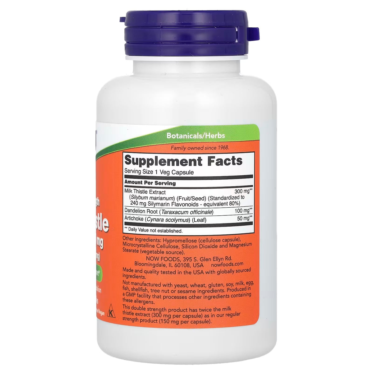 Now Foods Milk Thistle 300 Mg 100 Veg Cap Informacion nutricional