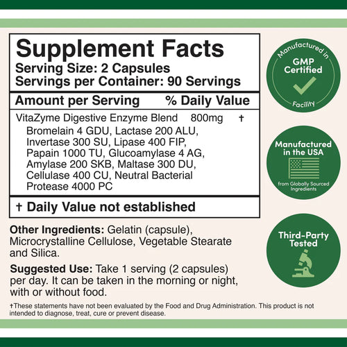 Double Wood Enzimas Digestivas 400mg 180 Capsulas Informacion nutricional 2
