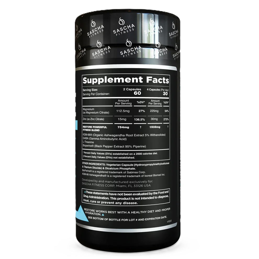 Sascha Fitness Restore 120 Capsulas informacion nutricional
