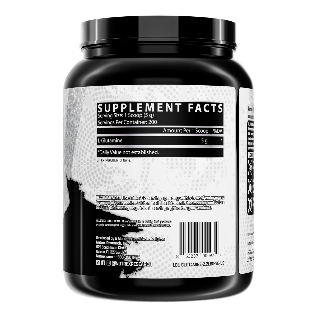 Nutrex Glutamina Drive Black 1 kg 200 Servicios Informacion Nutricional