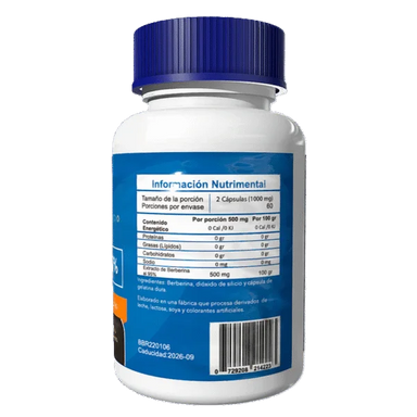 Essentials Berberina 95% 500mg 120 Capsulas Informacion nutricional