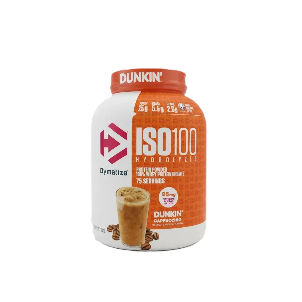 Dymatize Iso 100 Proteina Hidrolizada Dunkin 5 Lbs 2.3Kg 70 Servicios Cappuccino