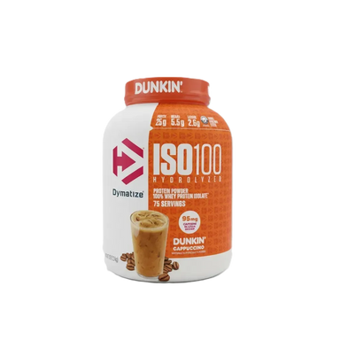 Dymatize Iso 100 Proteina Hidrolizada Dunkin 5 Lbs 2.3Kg 70 Servicios Cappuccino