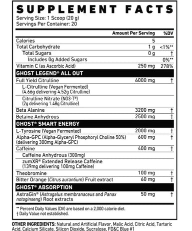 Ghost Legend All Out Pwo Pre Entreno 20 Servicios Informacion nutricional