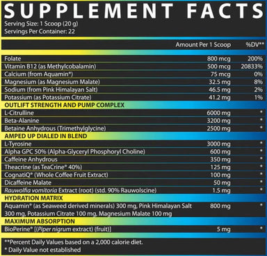 Nutrex Pre Entreno Outlift Amped 436g 22 Servicios informacion nutricional