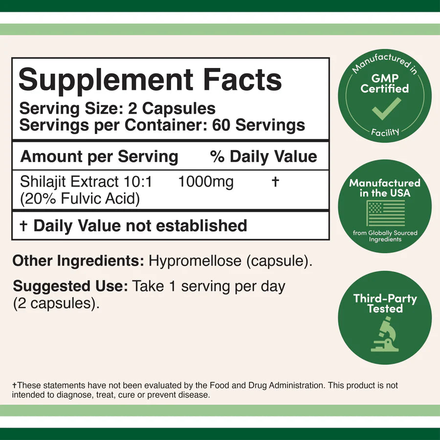Double Wood Extracto De Shilajit Resin 500 Mg 120 Capsulas informacion nutricional 2