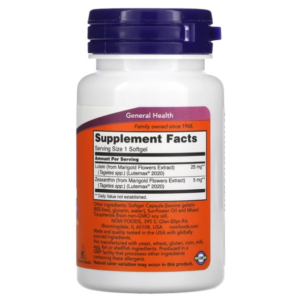 Now Foods Lutein & Zeaxanthin 60 Capsulas Informacion nutricional