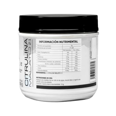 Kardagar Citrulina Malato 2:1 500Gr 71 Servicios Sin Sabor Informacion nutricional 2