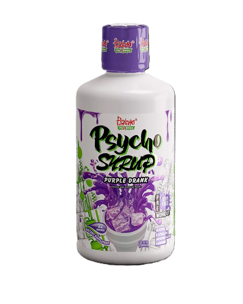 Psycho Pharma Psycho Syrup Stim Free 32Serv Pre Entreno Purple drank Portada