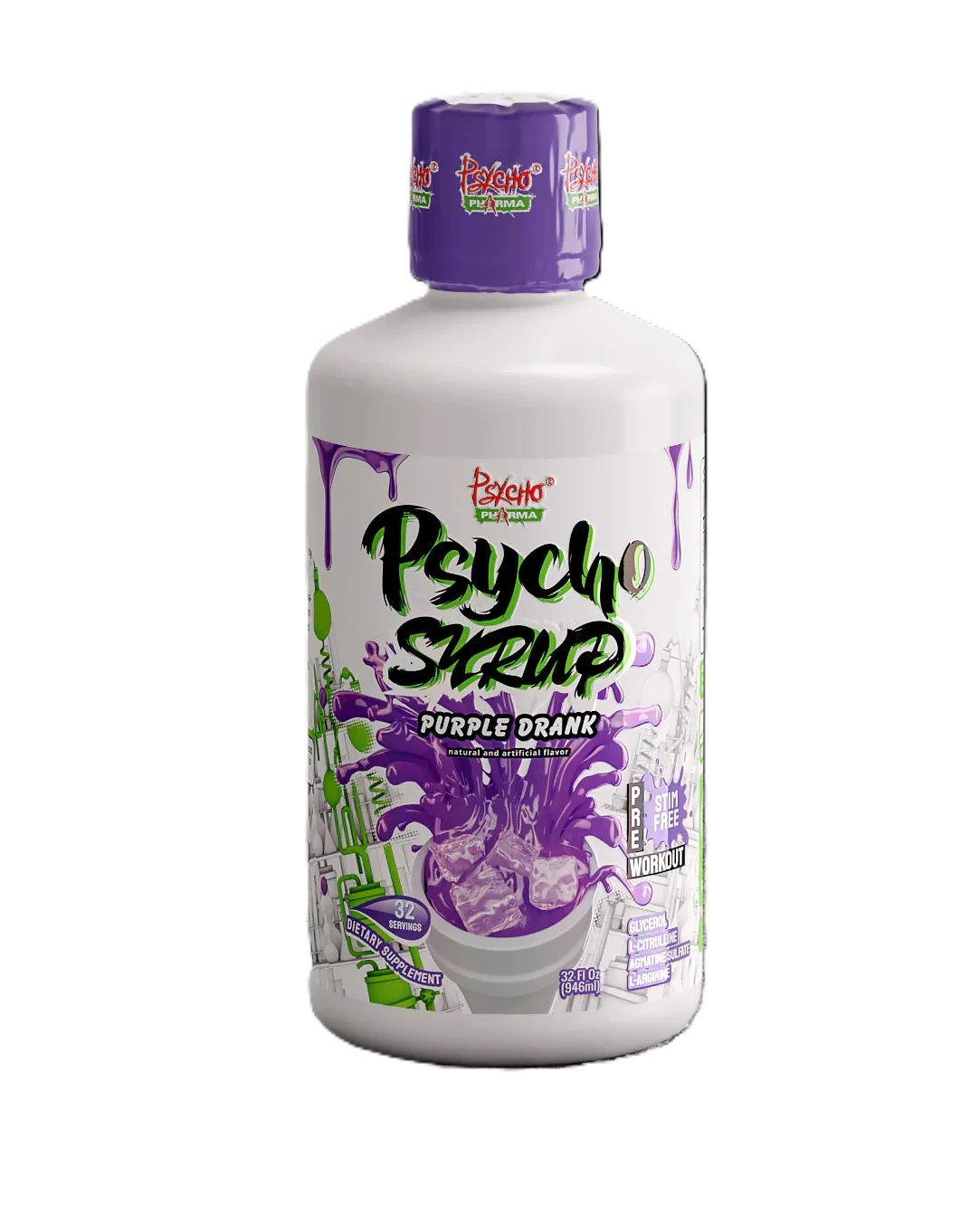 Psycho Pharma Psycho Syrup Stim Free 32Serv Pre Entreno Purple drank Portada