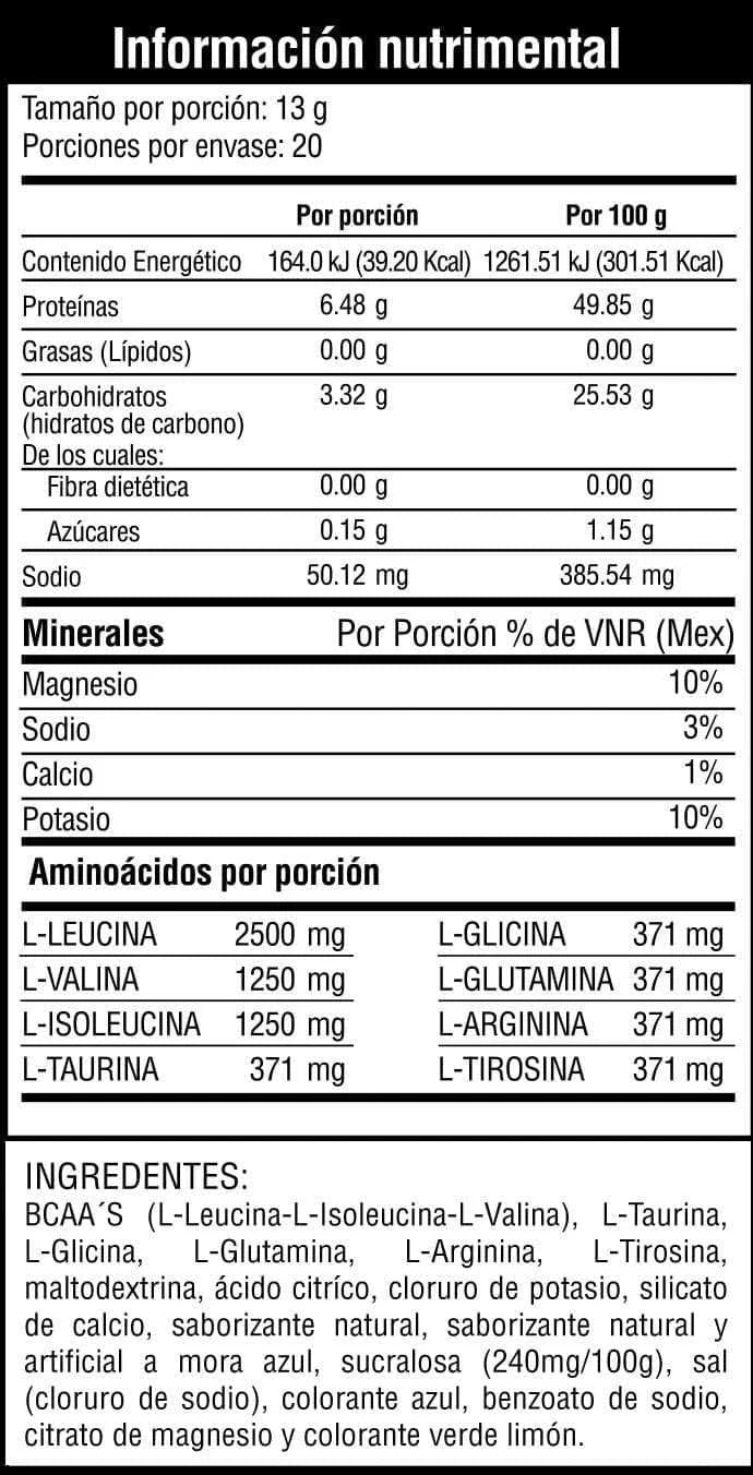 Musclefit Recovery Bcaa 40 servicios informacion nutricional