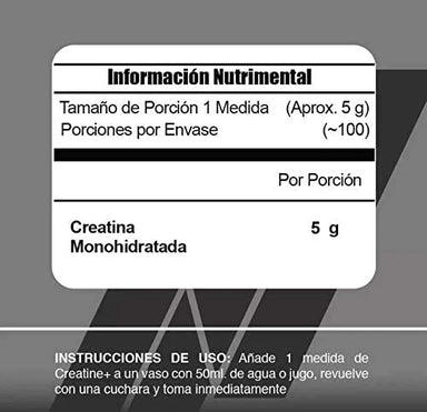 Meta Nutrition Creatina 550gr 110 Servicios informacion nutricional