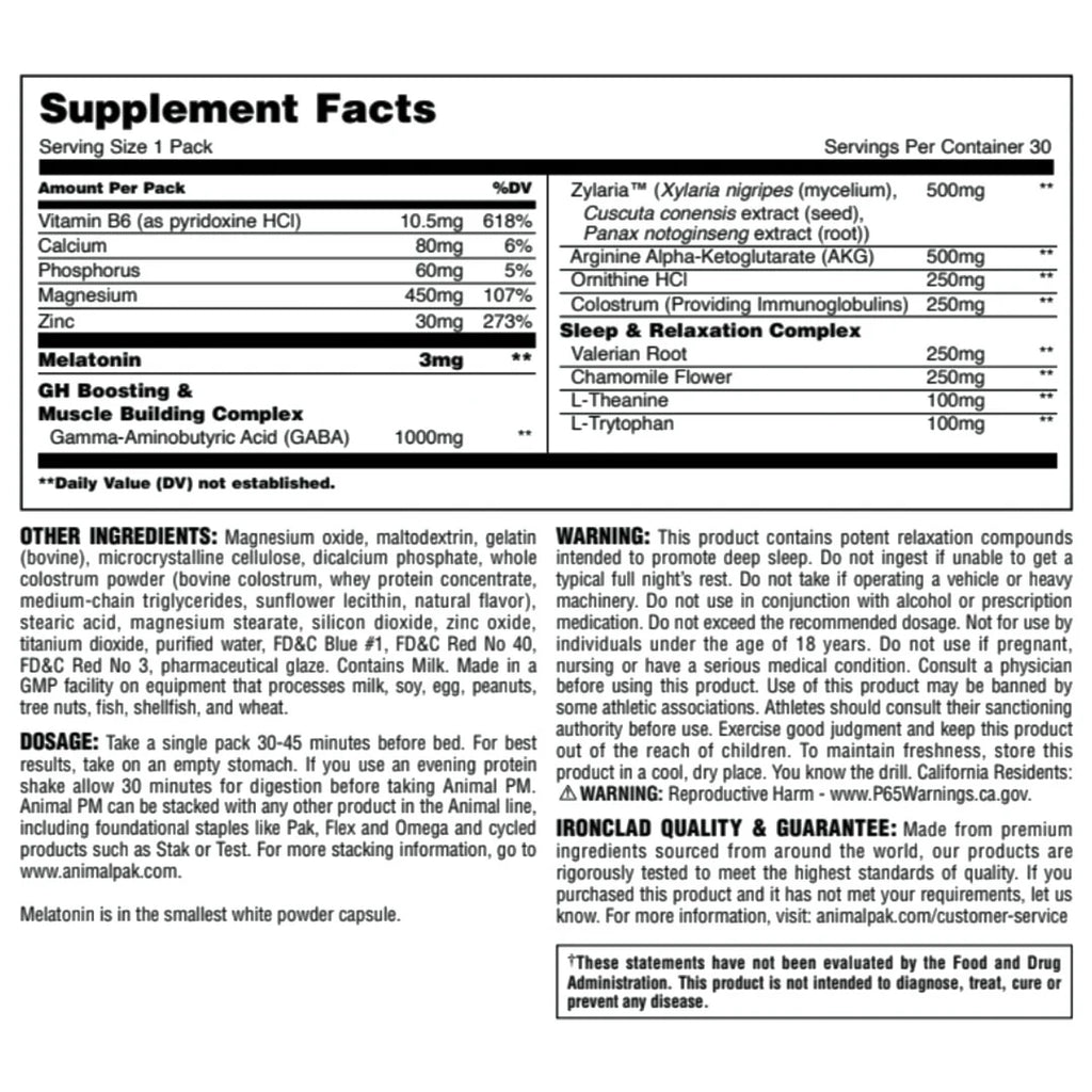 Universal Animal PM 30 packs informacion nutricional