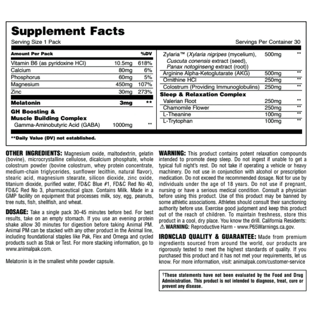 Universal Animal PM 30 packs informacion nutricional