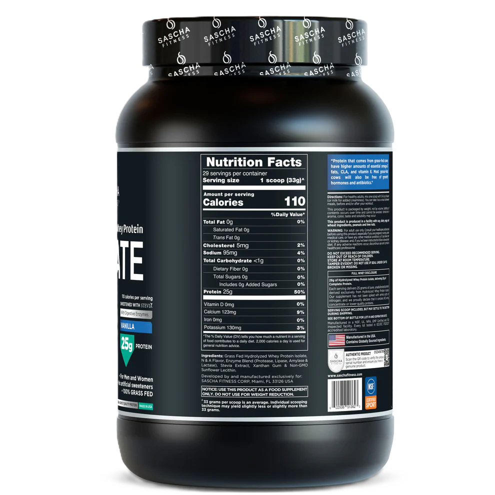 Sascha Fitness Proteina Isolate 2 Lbs 28 Servicios informacion nutricional