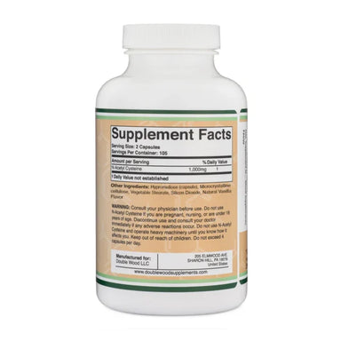 Double Wood NAC (N-acetilcisteína) 1000mg 210 Capsulas Informacion nutricional