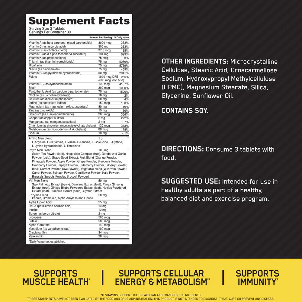 Optimum Nutrition Opti Men 90 Capsulas informacion nutricional
