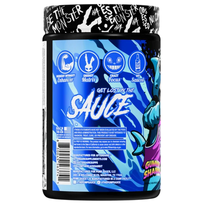 Afterdark + Pump Sauce Inhuman Extra Saucy Pre Entreno 21 Servicios Gummy sharks Portada 2