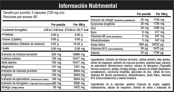 Musclefit Tst 120 Cápsulas informacion nutricional