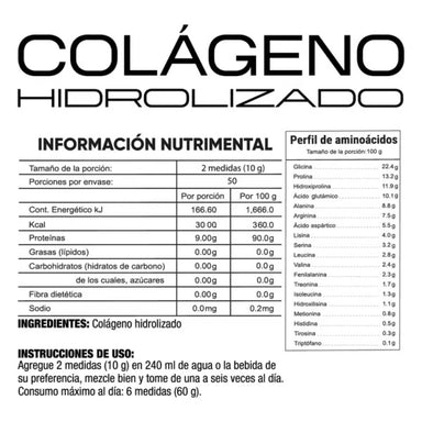 Kardagar Colágeno Hidrolizado 100% 500gr 50 Servicios Sin Sabor Informacion nutricional 2