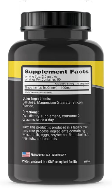 Primaforce Supplements Teacrine 50mg 120 Capsulas informacion nutricional
