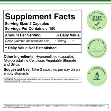 Double Wood GABA 1000mg 300 Capsulas Informacion nutricional