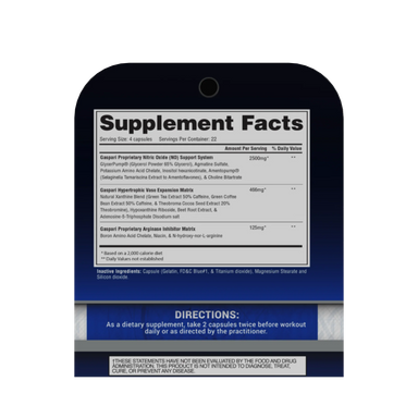 Gaspari Nutrition Plasma Jet Pre Entreno 90 Capsulas informacion nutricional