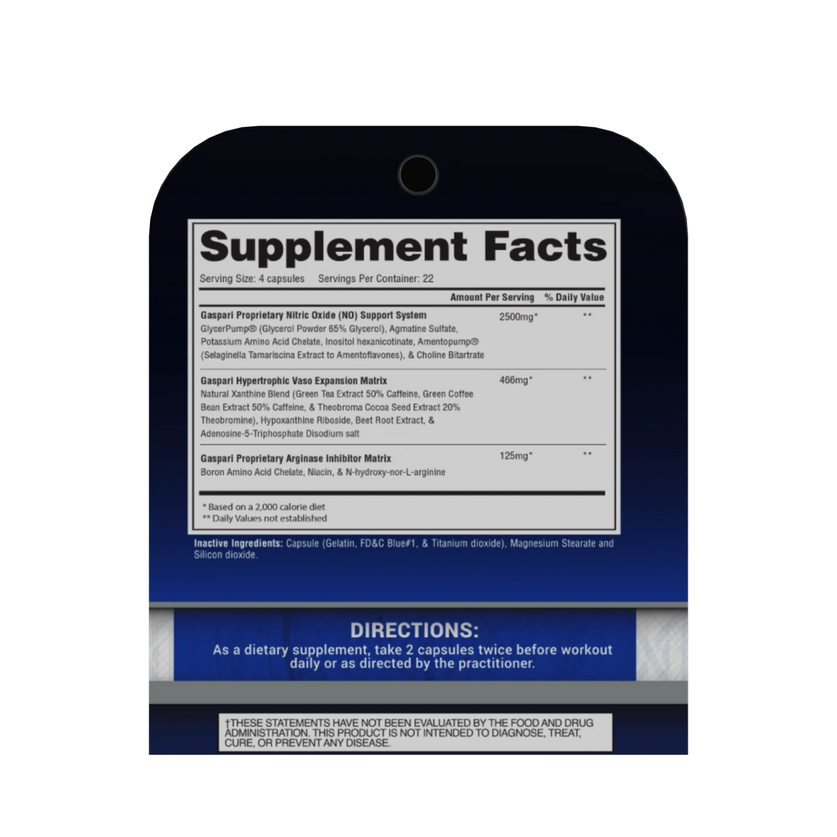 Gaspari Nutrition Plasma Jet Pre Entreno 90 Capsulas informacion nutricional