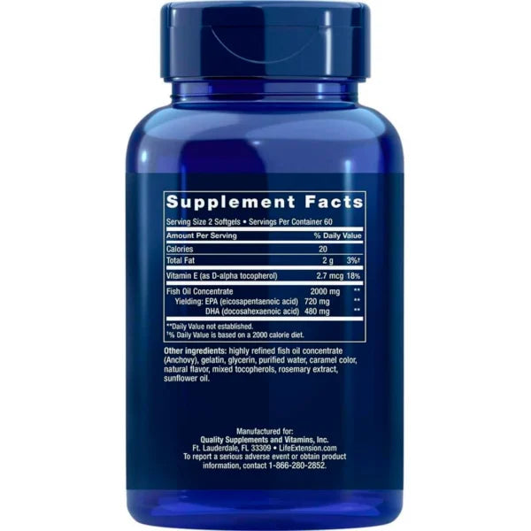 Life Extension Mega EPA DHA 120 Softgels informacion nutricional