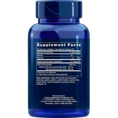Life Extension Mega EPA DHA 120 Softgels informacion nutricional
