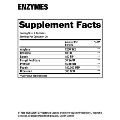 Dragon Pharma Enzymes 60 Capsulas Informacion nutricional