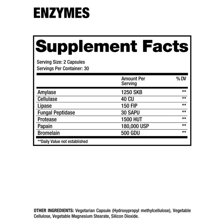 Dragon Pharma Enzymes 60 Capsulas Informacion nutricional
