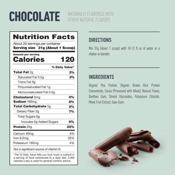 Isoure Proteina Plante Based 1.37Lbs Sabor Chocolate Informacion nutricional 2