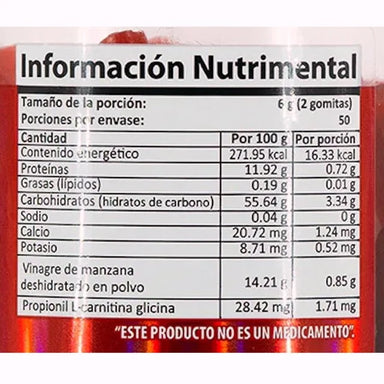 Natural Health Gomitas Vinagre De Manzana 120 Gomitas Informacion nutricional