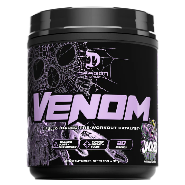 Dragon Pharma Venom 20 Servicios Fully Loaded Pre-Workout Jacked Grape Portada