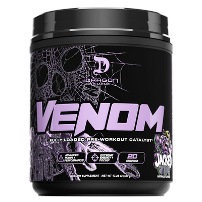 Dragon Pharma Venom 20 Servicios Fully Loaded Pre-Workout Jacked Grape Portada