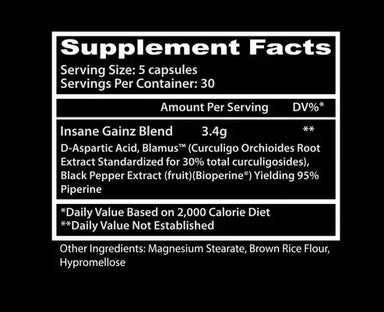 Insane Labz Gainz 150 cap informacion nutricional