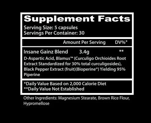 Insane Labz Gainz 150 cap informacion nutricional
