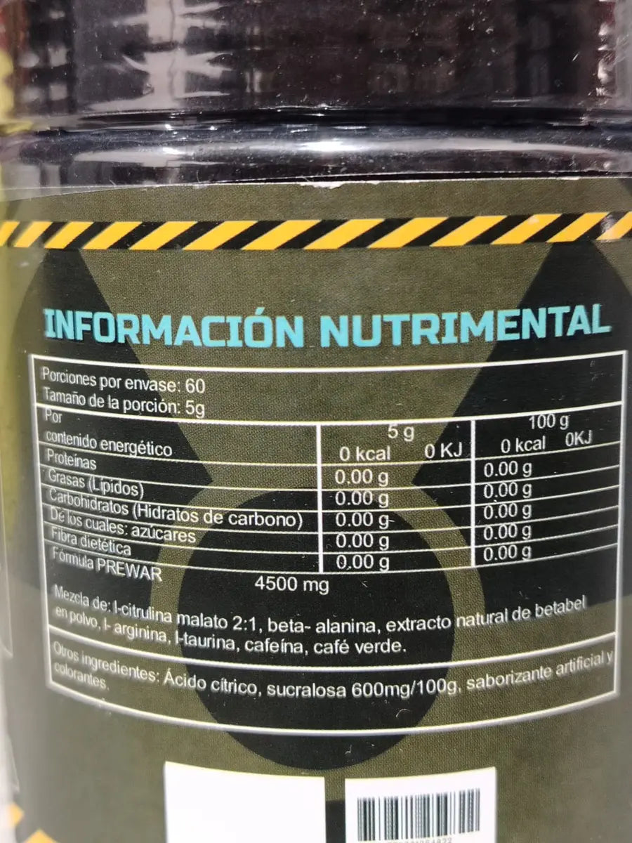Virta Prewar Oxido 60 servicios Pre Entreno Informacion nutricional
